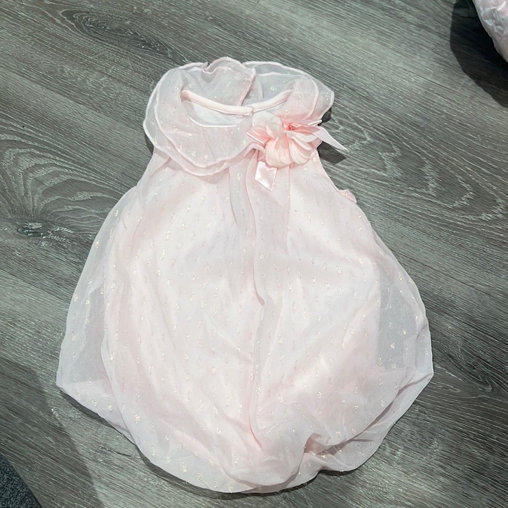 Little Me pink sparkle bubble romper with bow detail